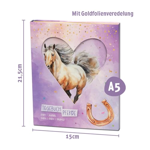 Moses. Chevaux - Journal Intime avec Cadenas Cœur, 192 Pages Lignées, Finition Feuille d'Or, Poche de Rangement, Cadeau Idéal pour Amoureux des Chevaux