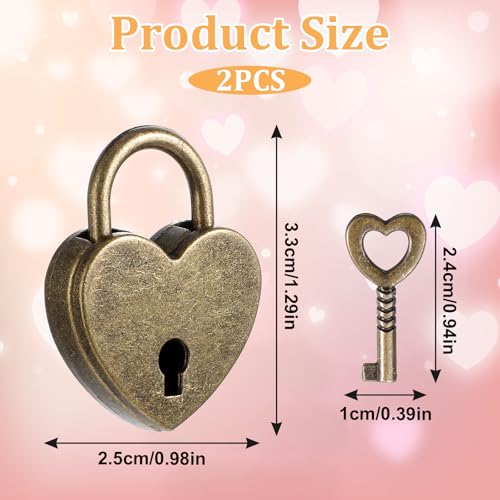 JJUNW Lot de 2 Cadenas Cœur Vintage avec Clé - Idéal pour Boîtes à Bijoux et Agendas