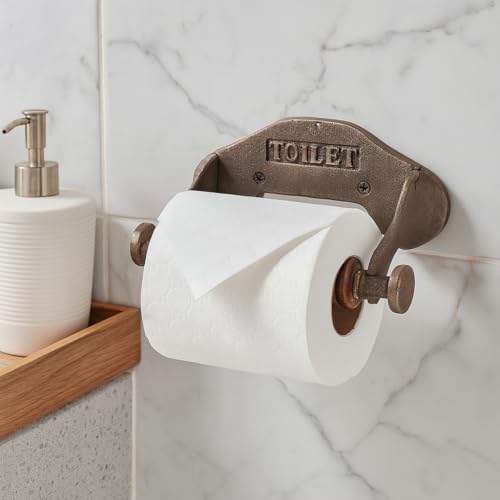 Porte-Rouleau Papier Toilette Mural Style Industriel en Fonte avec Boucle en Bois - Accessoire de Salle de Bain Vintage