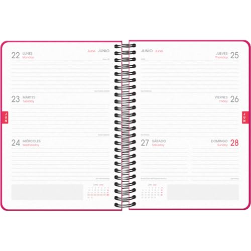 Agenda Scolaire 2025-2026 Dohe COLOUR VIBES Rose - Semainier A5 Bilingue (Espagnol/Anglais) avec Autocollants