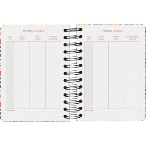 Agenda Scolaire 2025-2026 A6 "C'est La Vie" - Page Par Jour, Bilingue Espagnol/Anglais, Spirale, Élastique, Couverture Rigide, Autocollants