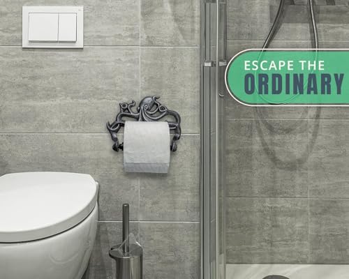 Porte-Rouleau Papier Toilette Fonte Pieuvre – Style Nautique Vintage – Argent et Noir