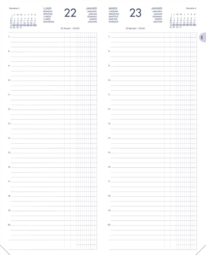 Agenda LECAS LONG JOURNALIER EUR/CTS 2026 - Format 14x35 cm, Couverture Rigide Noire