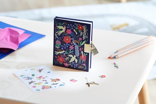 MY MANDARINE CO205C - Journal Intime 240 Pages Lignées 11x14 cm avec Cadenas - Motif Oiseaux et Fleurs