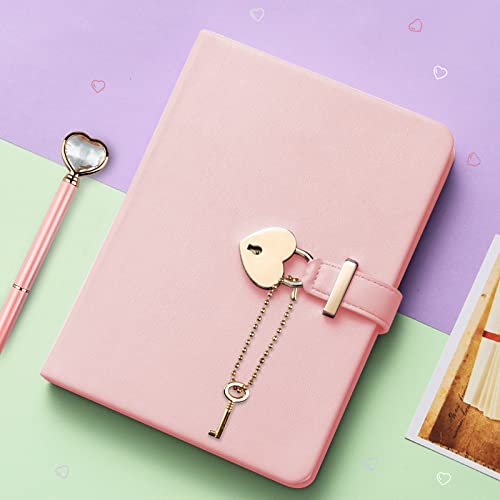 Relota Journal Intime Fille avec Cadenas Cœur - Carnet Secret PU Cuir B6 avec Stylo Diamant et Clé - Idéal Cadeau Fille