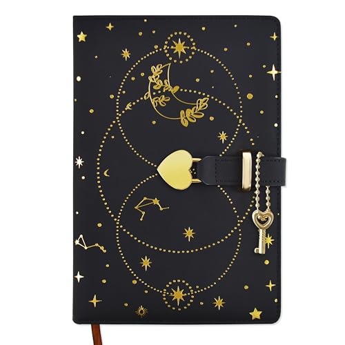 Mlife Cahier A5 Journal Secret avec Cadenas Cœur, 192 Pages 100g/m², Carnet Personnel pour Enfants et Adultes (Noir)