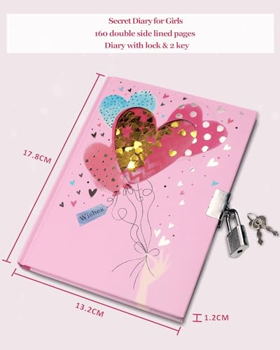 Journal Intime Fille avec Cadenas - Cahier Secret Pailleté pour Enfants et Adolescents (17,8x13,5cm)