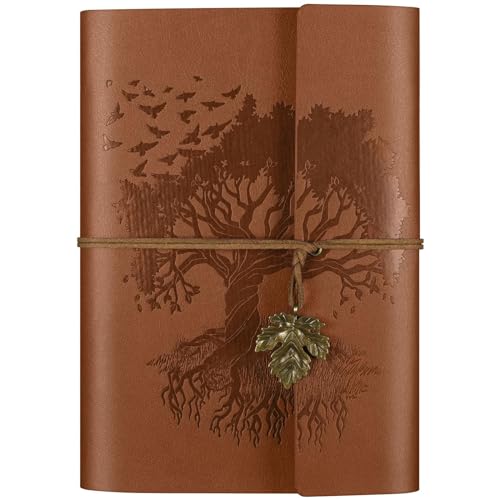 OMEYA Carnet en Cuir Vintage A5 Rechargeable - Journal de Voyage 160 Pages Blanc 100g/m² avec 2 Pochettes PVC