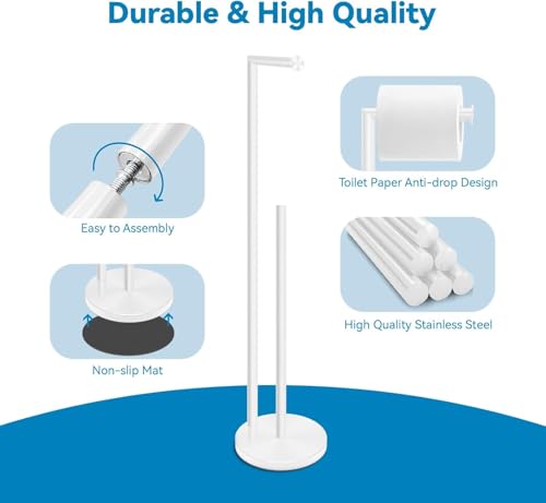 YUET Support Papier Toilette sur Pied Acier Inoxydable 304 Blanc - Distributeur Autonome 5 Rouleaux Base Lestée