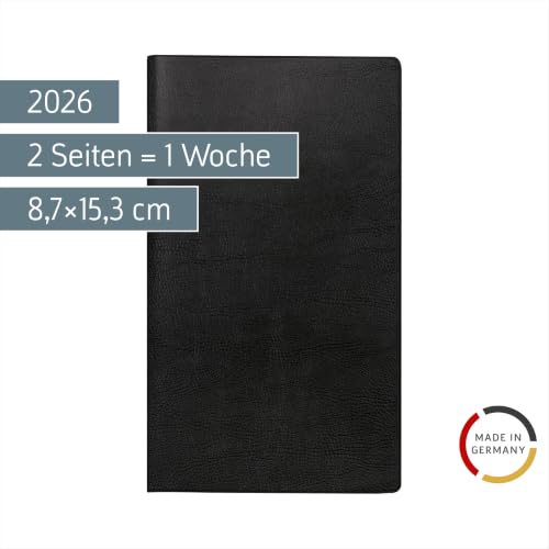 Agenda de Poche 2026 - Format A6 - Cuir Synthétique Noir - rido/idé