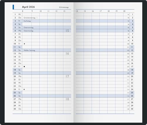 BRUNNEN Agenda de poche 750 2026, format A6, couverture plastique bleue