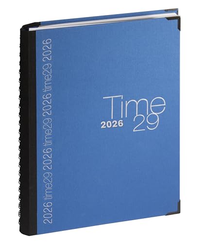 Agenda Journalier Exacompta Time 29S Spiralé Toile Bordée Bleu - Année 2026