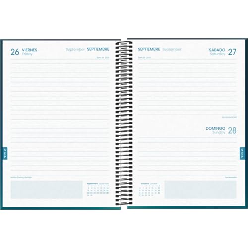 Agenda Scolaire 2025-2026 A5 Jour Page Bilingue (Espagnol/Anglais) - Dohe PRIME Boreal