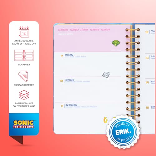 Agenda Scolaire Semainier 2025-2026 Sonic A5 - Organisation et Motivation pour Collégiens et Lycéens
