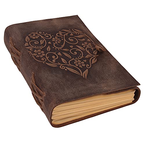 Moonster® Carnet en Cuir Véritable Ligné avec Cœur en Relief - Journal Intime 400 Pages - Cadeau Femme Idéal