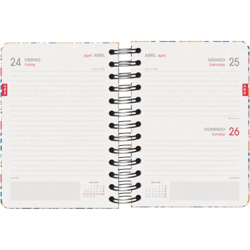 Agenda Scolaire 2025-2026 A6 "C'est La Vie" - Page Par Jour, Bilingue Espagnol/Anglais, Spirale, Élastique, Couverture Rigide, Autocollants
