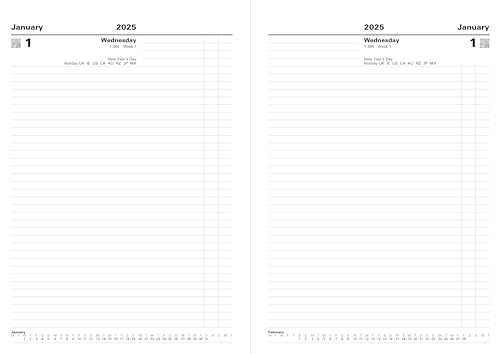 Agenda Letts of London Standard A4 2025, 2 pages par jour, Rouge/Noir