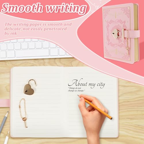 Carnet B6 à Serrure Cœur, 288 Pages Lignées Rechargeable, Journal Fleuri pour Filles et Femmes - Idée Cadeau Rose