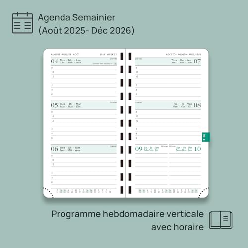 Agenda de Poche POPRUN 2025-2026 Semainier 16,5 x 9 cm - 17 Mois Bleu Vert