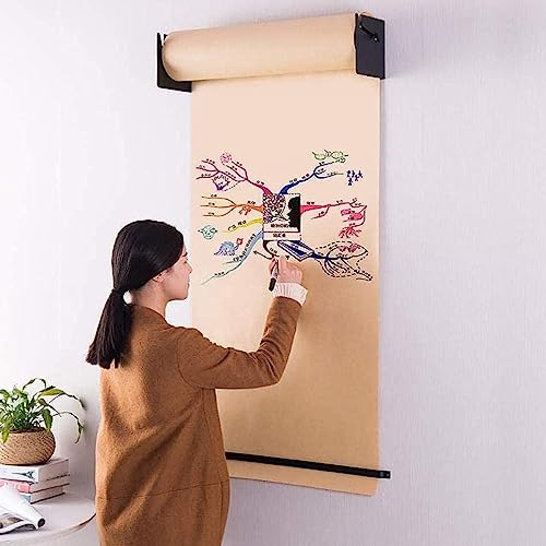 Porte-Rouleau Kraft Mural avec Distributeur et Coupe-Papier - Cadre Acier Noir (37-127 cm)