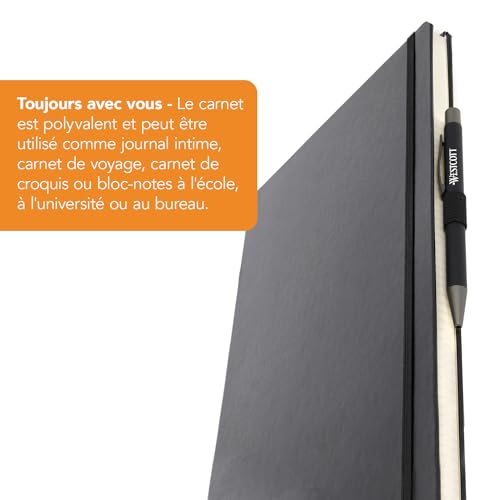 Westcott Carnet de Notes DIN A4 Quadrillé – 192 Pages, Couverture Rigide, Poche Intérieure, Marque-Page et Porte-Stylo