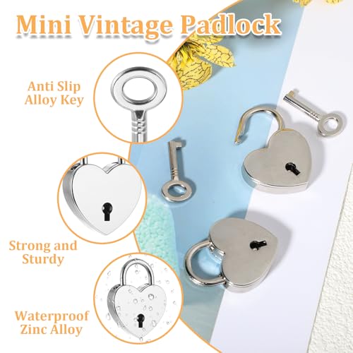 JJUNW Lot de 2 Mini Cadenas Vintage en Forme de Cœur avec Clé - Argenté
