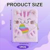 Journal Intime Fille avec Serrure et Clé - Carnet Secret Chat Peluche Douce Violet Arc-en-ciel - Cadeau Enfant 6 ans+