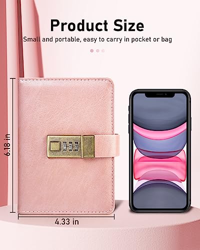Journal A6 WEMATE avec Serrure - Agenda Vintage Cuir PU, Stylo et Boîte Cadeau - Idéal Hommes et Femmes - Rose Gold - Sécurisez vos Confidences