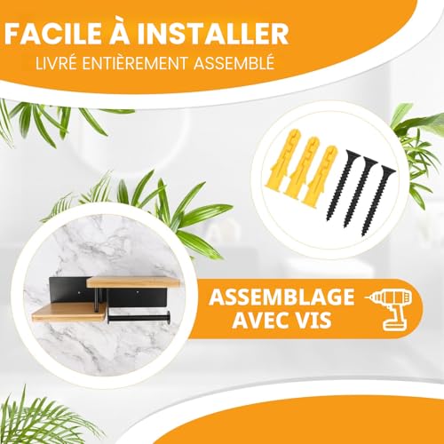 Diealles Shine® Porte-Papier Toilette Mural avec Étagère – Support sans Perçage en Bambou et Acier Inoxydable