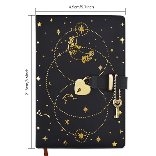 Mlife Cahier A5 Journal Secret avec Cadenas Cœur, 192 Pages 100g/m², Carnet Personnel pour Enfants et Adultes (Noir)