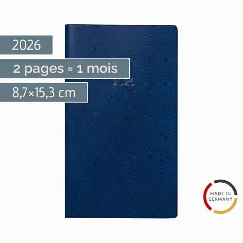 BRUNNEN Agenda de poche 750 2026, format A6, couverture plastique bleue