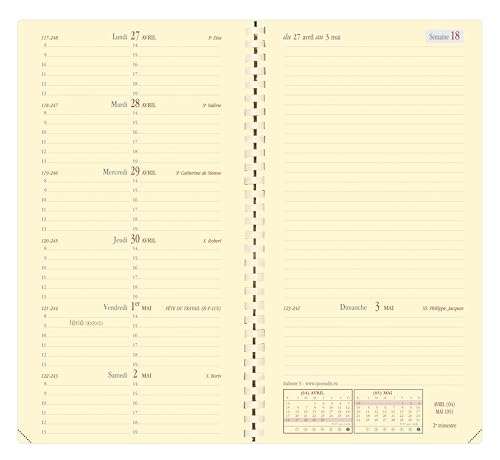 Agenda Quo Vadis Marlow 2026 Semainier Horizontal Beige - Spiralé 8,8x17 cm
