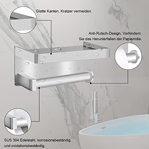 Porte-rouleau papier toilette avec étagère en acier inoxydable SUS304 - Montage adhésif ou à vis - Blanc