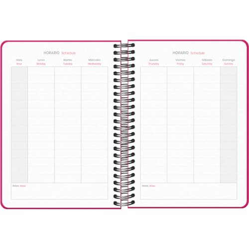 Agenda Scolaire 2025-2026 Dohe COLOUR VIBES Rose - Semainier A5 Bilingue (Espagnol/Anglais) avec Autocollants