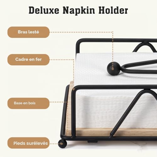 MumdoYAL Porte-Serviettes Noir Design Industriel avec Socle en Bois et Bras Lesté