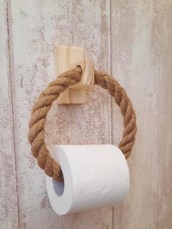 Dérouleur Porte Papier Toilette Corde et Bois - Design Artisanal Français