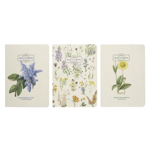 Lot de 3 Carnets Wild Flowers A6 – Carnet de Notes, Voyage, Recettes, Journal Intime
