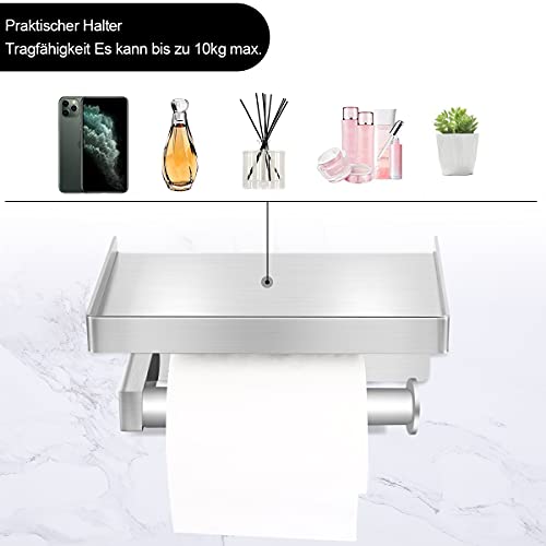 Porte-rouleau papier toilette avec étagère en acier inoxydable SUS304 - Montage adhésif ou à vis - Blanc