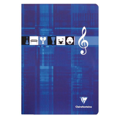 Cahier de Musique et Chants Clairefontaine A4 48 Pages Grands Carreaux et Portées - Papier Blanc 90g - Couverture Carte Pelliculée - Couleur Aléatoire