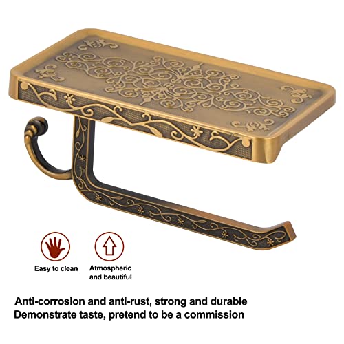 Porte-Papier Toilette Mural Rétro Vintage Doré avec Étagère et Support Rouleau en Aluminium