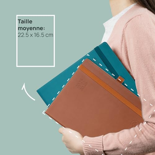 Agenda 2025-2026 Semainier Vertical POPRUN - 17 Mois avec Couverture PU Cuir Rose