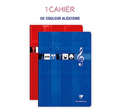 Cahier de Musique et Chants Clairefontaine Agrafé A4 - 96 Pages Portées et Grands Carreaux, Papier Blanc 90g, Couverture Carte Pelliculée