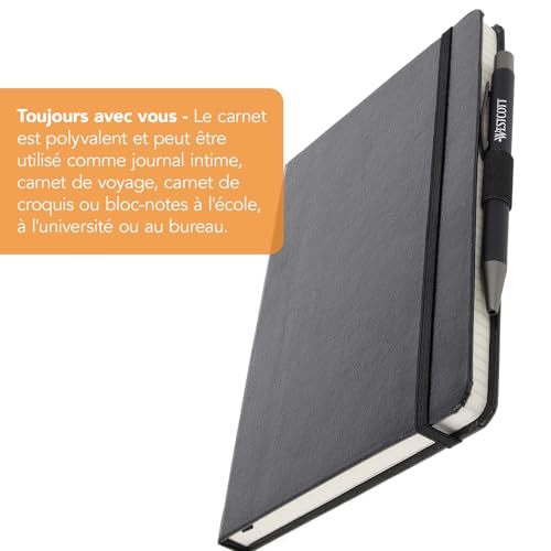 Westcott Carnet de Notes A5 Quadrillé - 192 Pages, Couverture Rigide, Porte-Stylo, Marque-Page