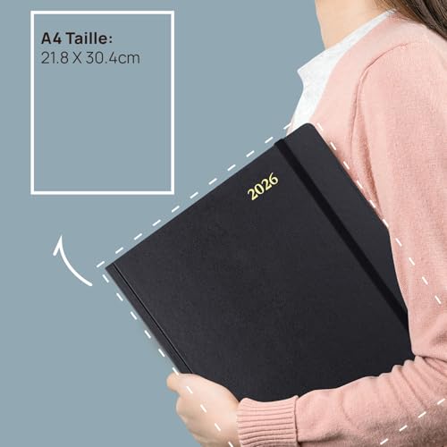 Agenda Journalier A4 POPRUN 2026 - Grand Format, Couverture Rigide, 1 Page par Jour, Vert Pacifique