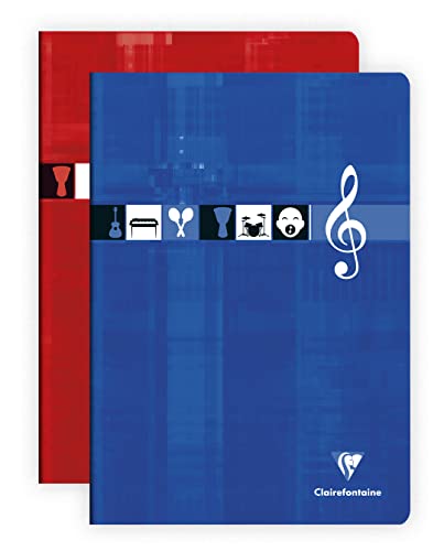 Cahier de Musique et Chants Clairefontaine Agrafé A4 - 96 Pages Portées et Grands Carreaux, Papier Blanc 90g, Couverture Carte Pelliculée