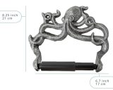 Porte-Rouleau Papier Toilette Fonte Pieuvre – Style Nautique Vintage – Argent et Noir