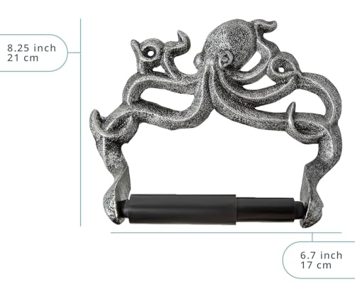Porte-Rouleau Papier Toilette Fonte Pieuvre – Style Nautique Vintage – Argent et Noir