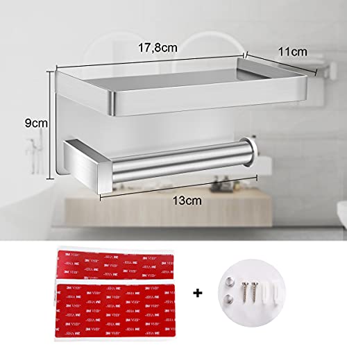 Porte-rouleau papier toilette avec étagère en acier inoxydable SUS304 - Montage adhésif ou à vis - Blanc