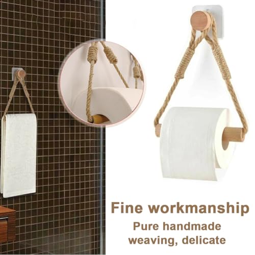 Porte-Papier Toilette Rustique en Corde de Bois - Style Bohème pour Salle de Bain et Cuisine