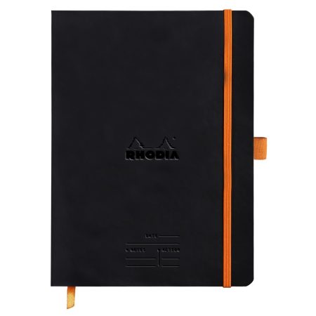 Carnet Souple Meeting Noir A5+ Rhodiarama - 160 pages lignées Meeting, Papier Clairefontaine 90g/m², Simili Cuir, Marque-page, Porte-crayon